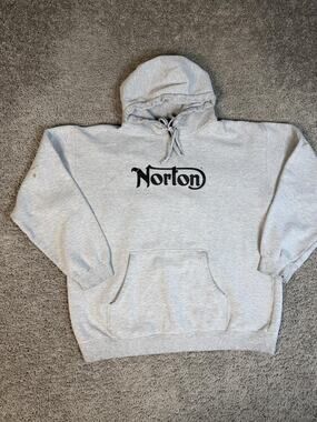 Vintage Norton Motorcycles Hoodie Mens L Gray Pullover Hooded Pockets 90s